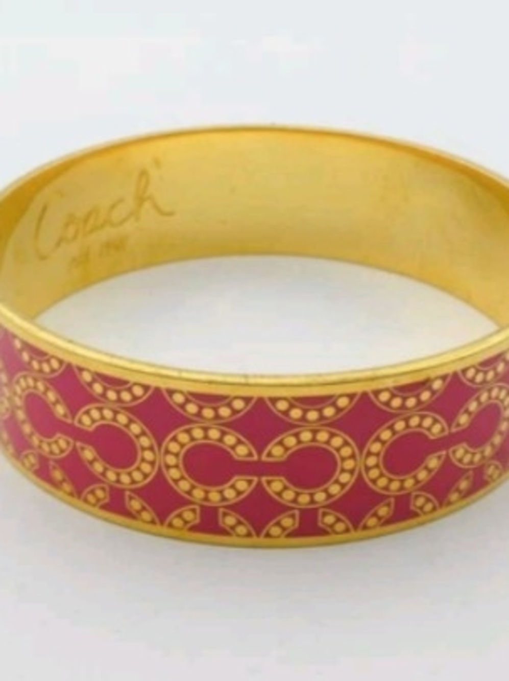 Coach Pink and Gold Signature Pattern Enamel Bangle
